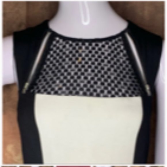 BEBE Color Block Black and White Bodycon Dress - Picture 4 of 5